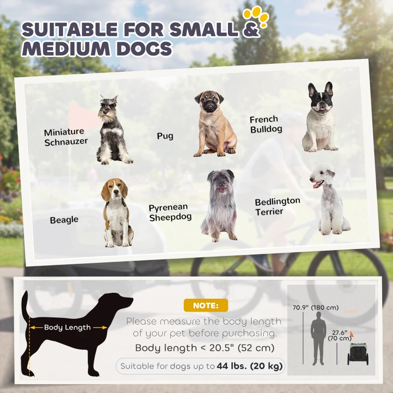 PawHut Dog Bike Trailer for Small & Medium Dogs up to 44 lbs, Universal Bicycle Coupler, Flip-Down Ramp Tailgate, Grey