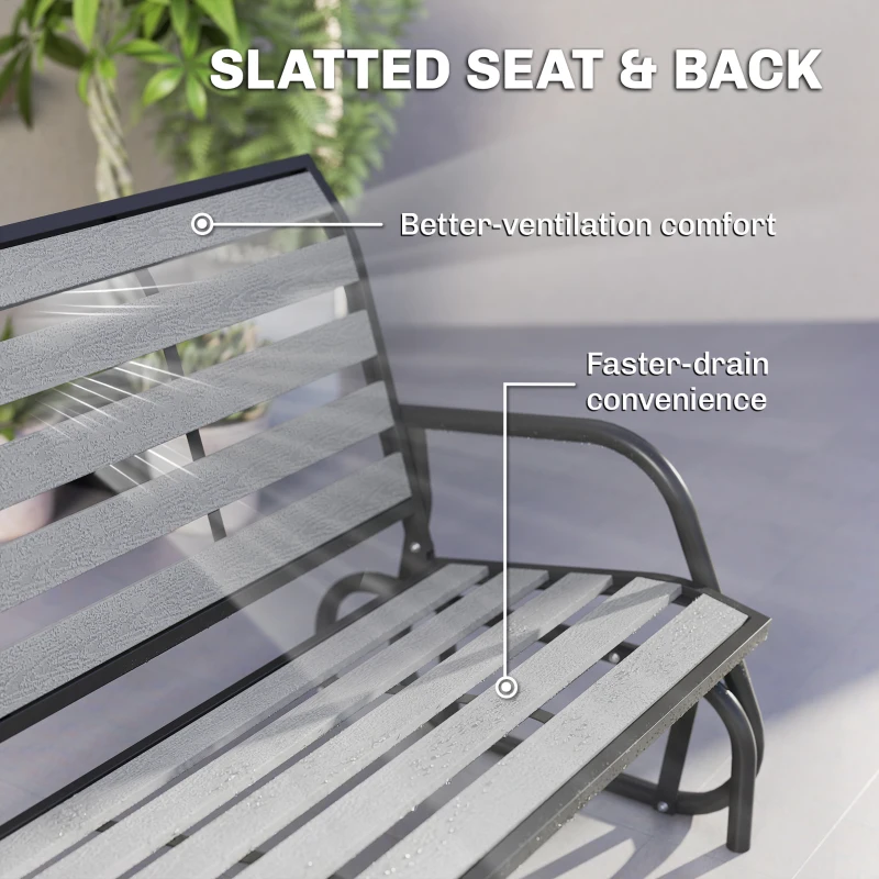 Outsunny 2 Person Outdoor Glider Bench, Patio Glider Loveseat with Faux Wood Slatted Seat and Back, Steel Frame, Grey