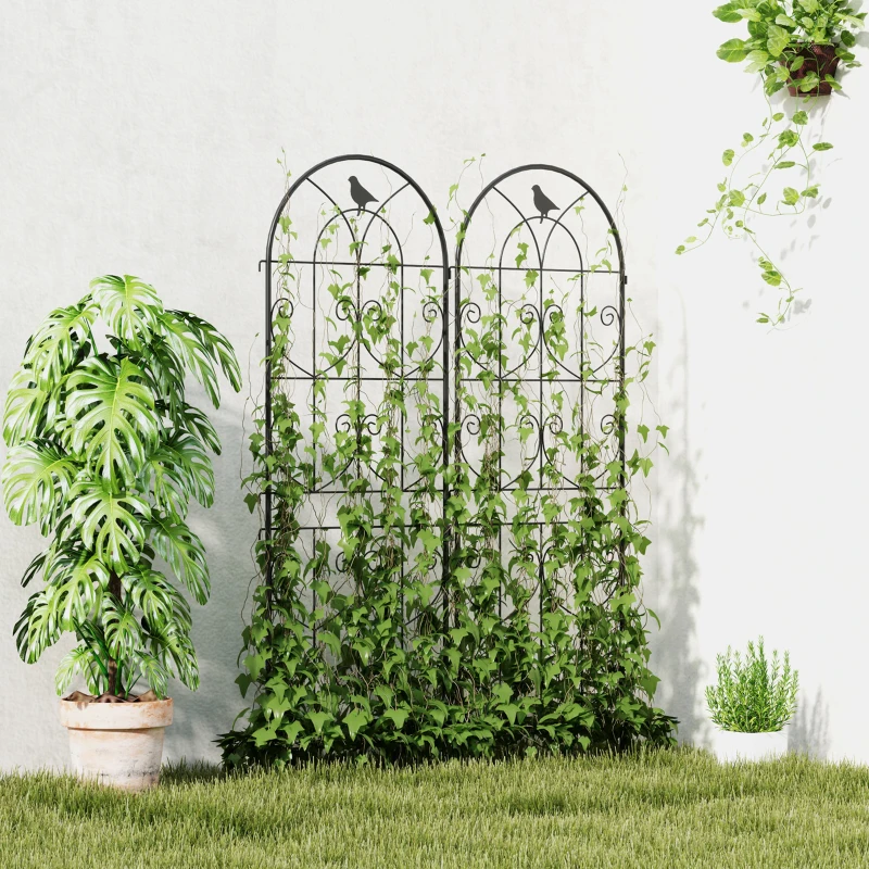 Outsunny Set of 2 Metal Garden Trellis, Decorative Trellis Panels, Bird Design, 150 x 50 cm, Black