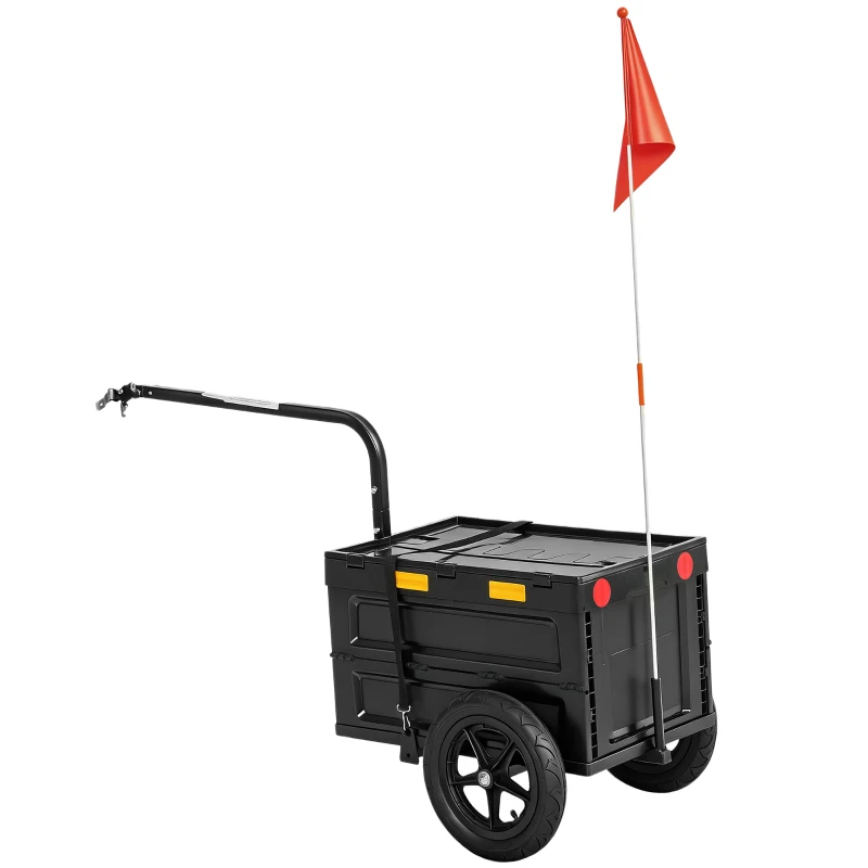 Soozier Bike Trailer with Foldable Storage Box and Lid, Quick Release Wheels, Reflective Stickers, Safety Flag