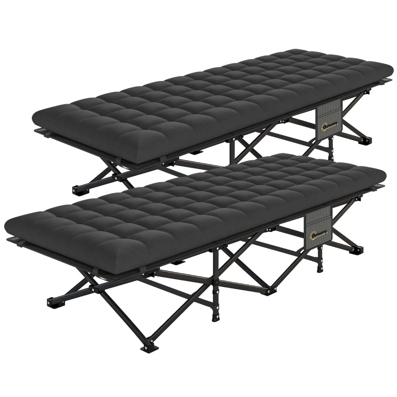 Outsunny Set of 2 Camping Cot with Soft Pad, 32" Extra Wide Folding Cots with Non-Slip Feet and Carry Bag, Black