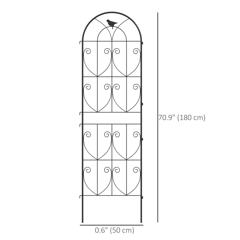 Outsunny Set of 2 Metal Garden Trellis, Decorative Trellis Panels, Bird Design, 180 x 50 cm, Black