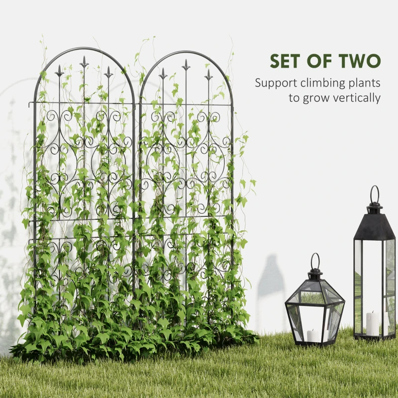 Outsunny Set of 2 Metal Garden Trellis, Decorative Trellis Panels, Scrollwork Design, 150 x 50 cm, Black