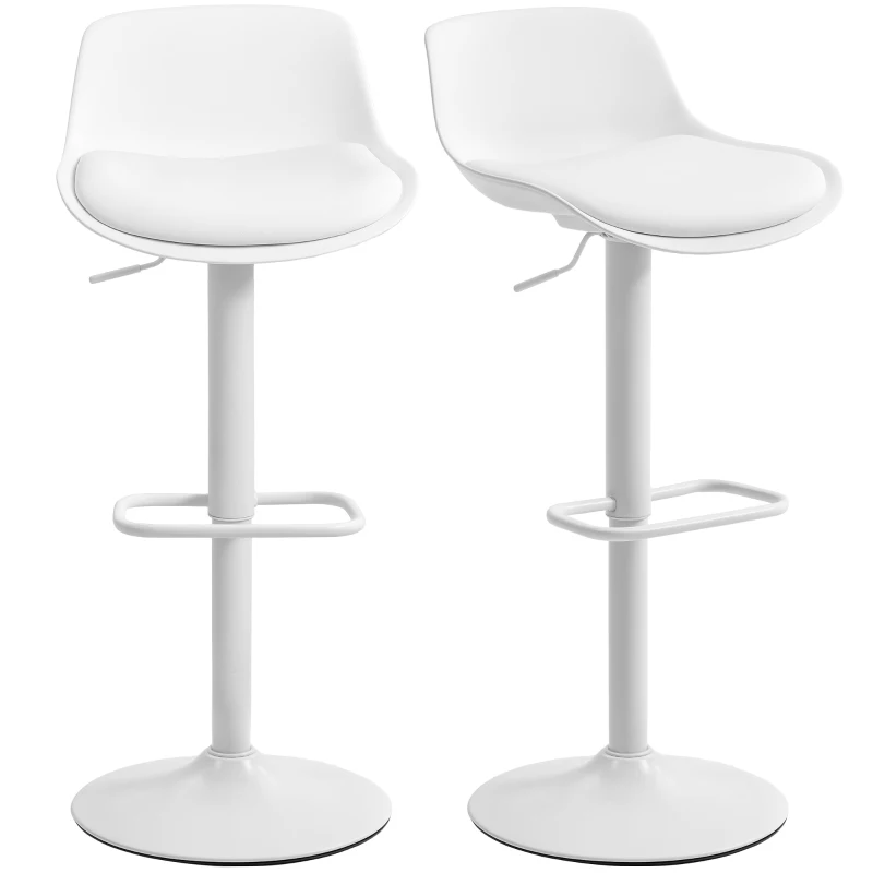 HOMCOM Counter Height Bar Stools Set of 2, Streamlined Bar Chairs with Adjustable Height and Swivel PU Leather Seat, White