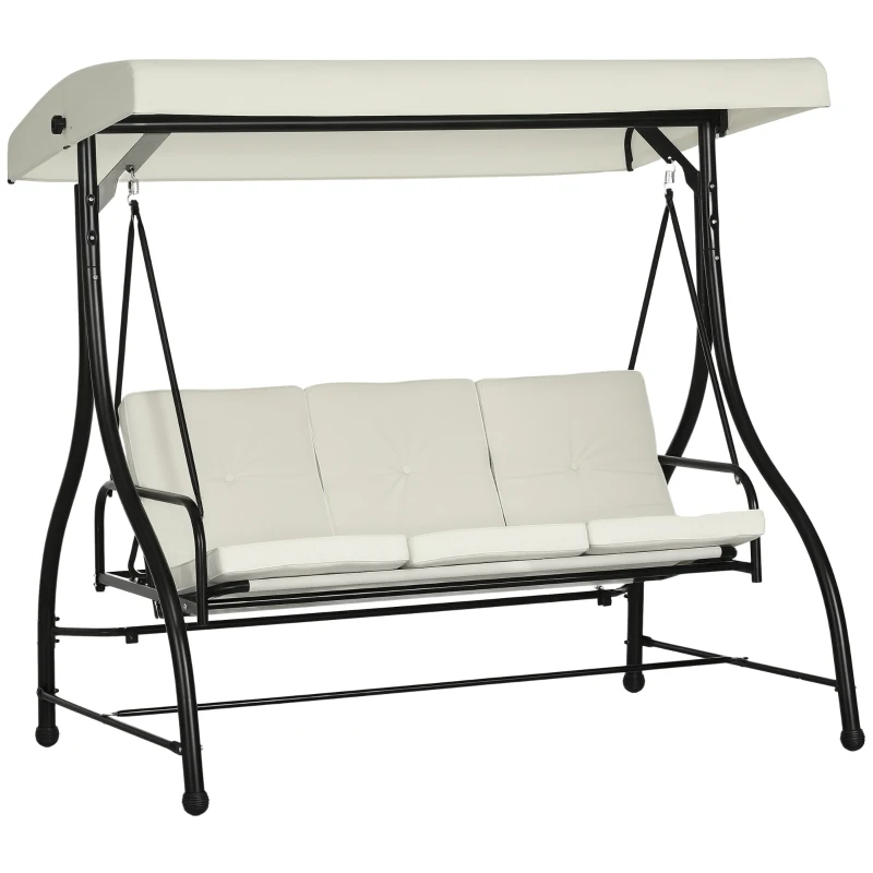 Outsunny Convertible Patio Swing Bed with Canopy and Cushions, 3 Seater Porch Swing for Outdoor, Backyard, Garden, Cream White