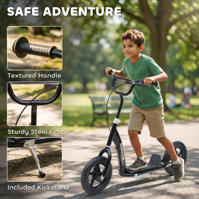 HOMCOM Adjustable Kids Pro Stunt Scooter Children Street Bike Bicycle Ride On with 12” Tire (Black)