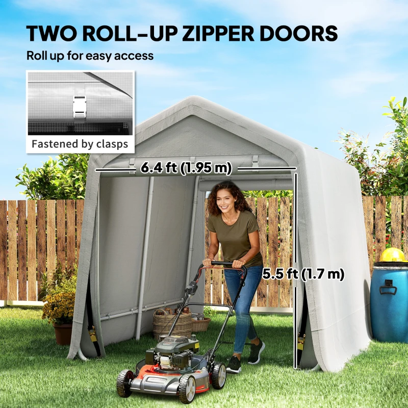 Outsunny 9.2' x 7.9' Garden Storage Tent, Patio Storage Shelter w/ Metal Frame and Double Zipper Doors, Light Grey