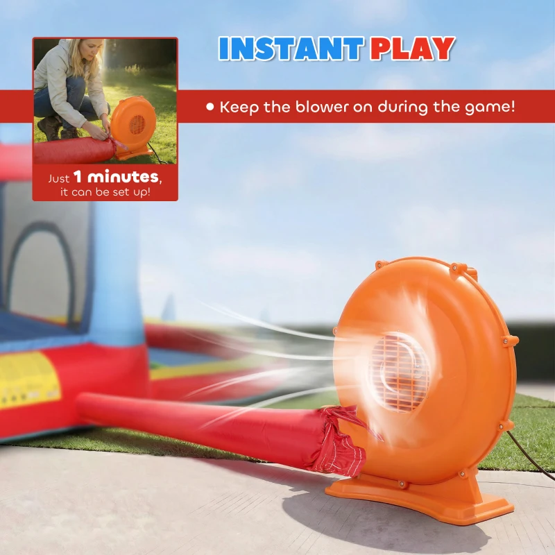 Qaba Bouncy Castle for Kids, Inflatable Bounce House with Slide, Pool/Ball Pit, Basketball Hoop and Blower for Indoor Outdoor