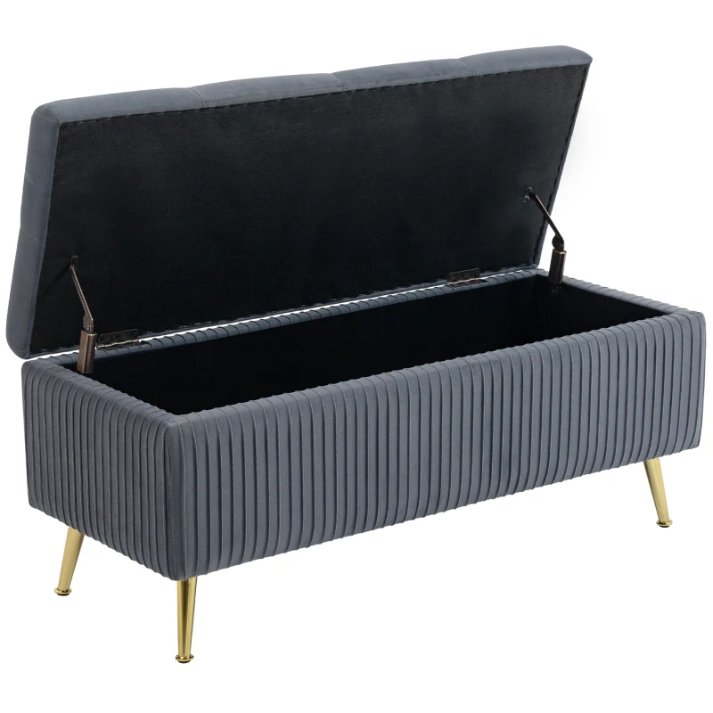 HOMCOM Storage Ottoman Bench, 43 Inch Large Storage Chest with Steel Legs and Padded Seat, Foot Rest, Load 485 lbs, Dark Grey
