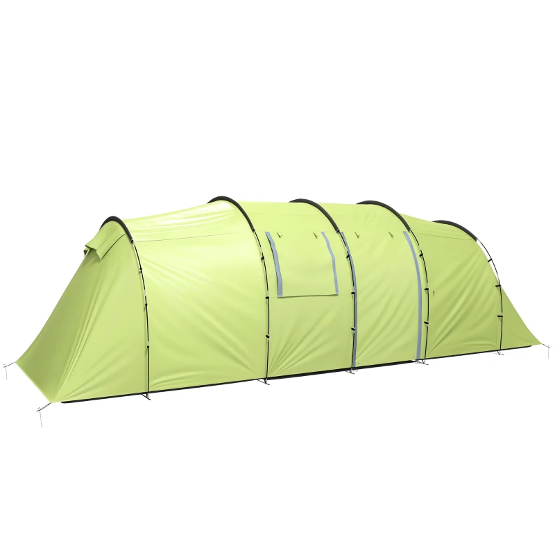 Outsunny 6 Person Camping Tent with Porch, Large Family Tent with 2 Bedroom and Living Room, Light Green