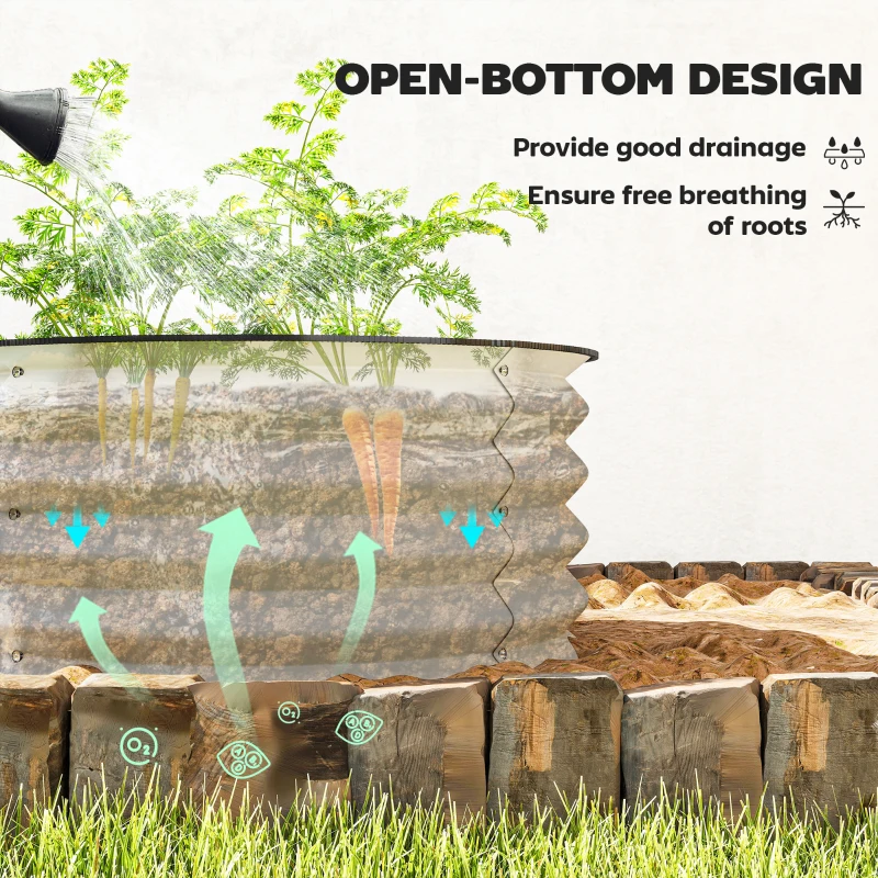 Outsunny Set of 2 Raised Garden Bed, Metal Planter Box with Safety Edging, Easy-to-assemble Stock Tank, Cream