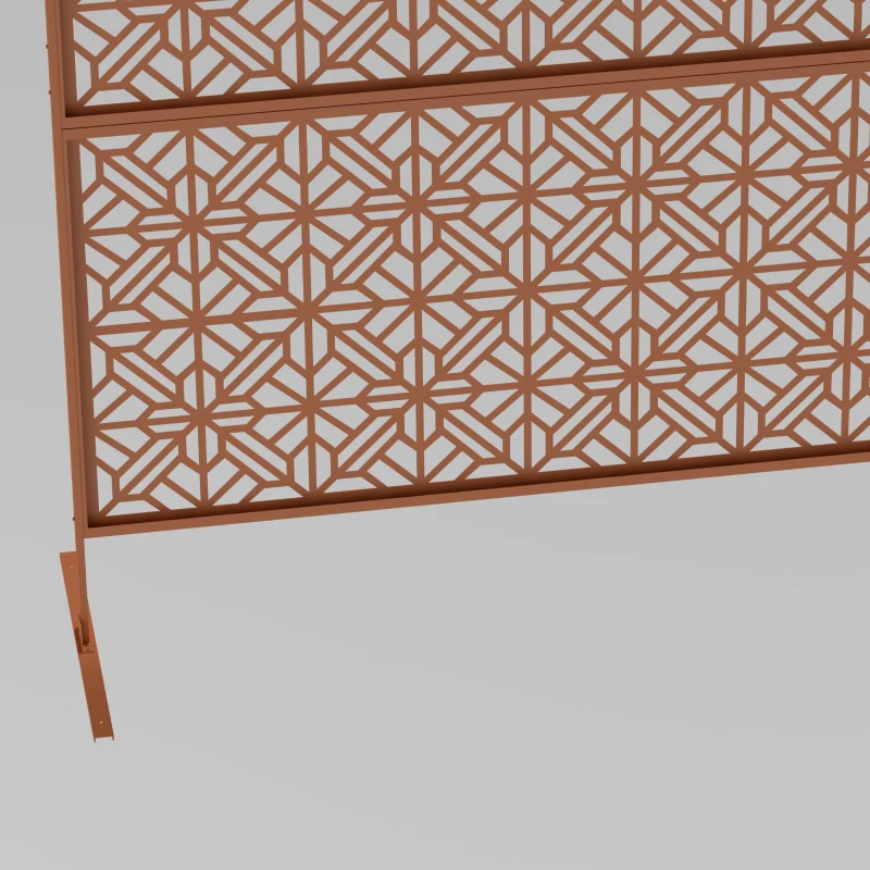Outsunny Decorative Outdoor Privacy Panel with Stand, Freestanding Metal Outdoor Divider for Garden, Backyard, Deck, Brown