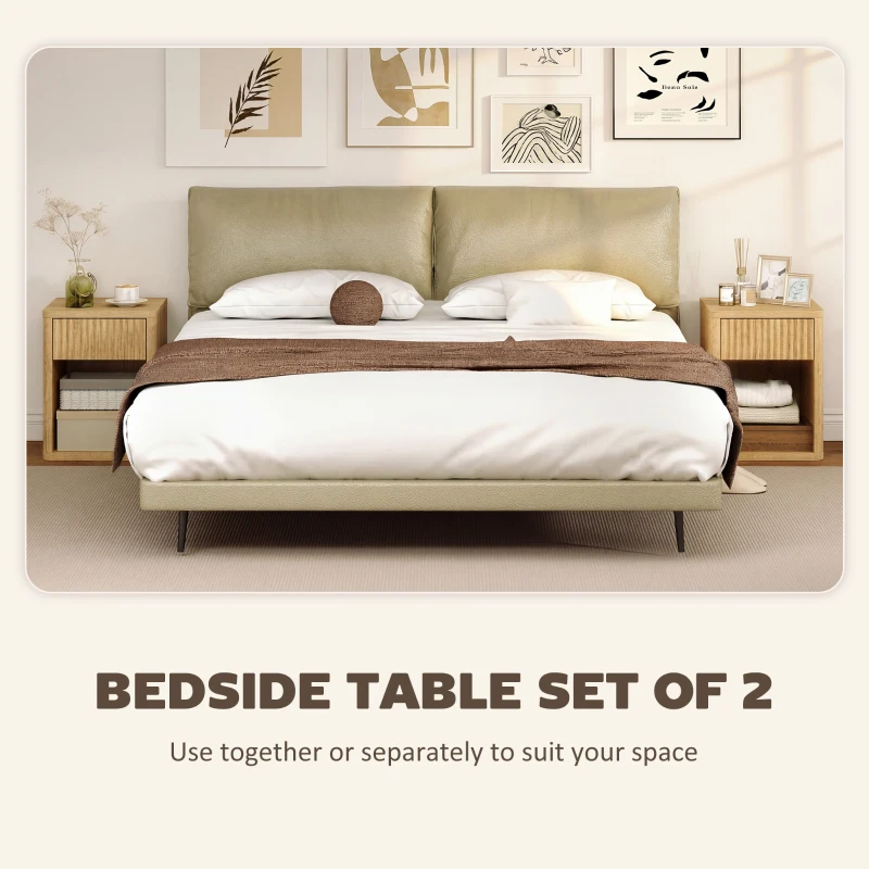 HOMCOM Nightstand with Drawer and Open Shelf, Modern Bedside Table Set of 2 for Bedroom Living Room, Oak