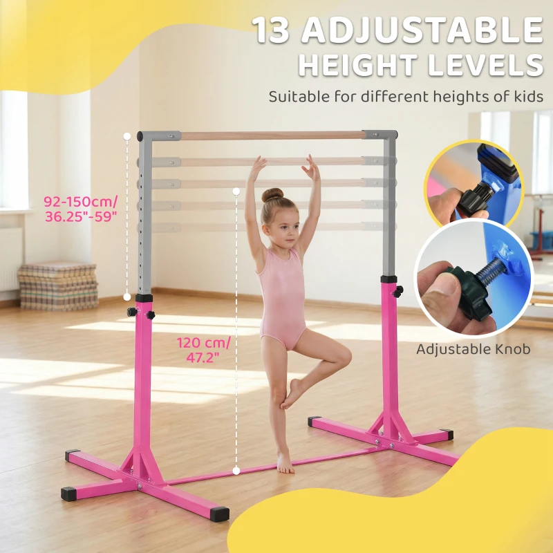 Soozier Gymnastics Bar for Kids, Adjustable Height Kip Bar for Home, Pink