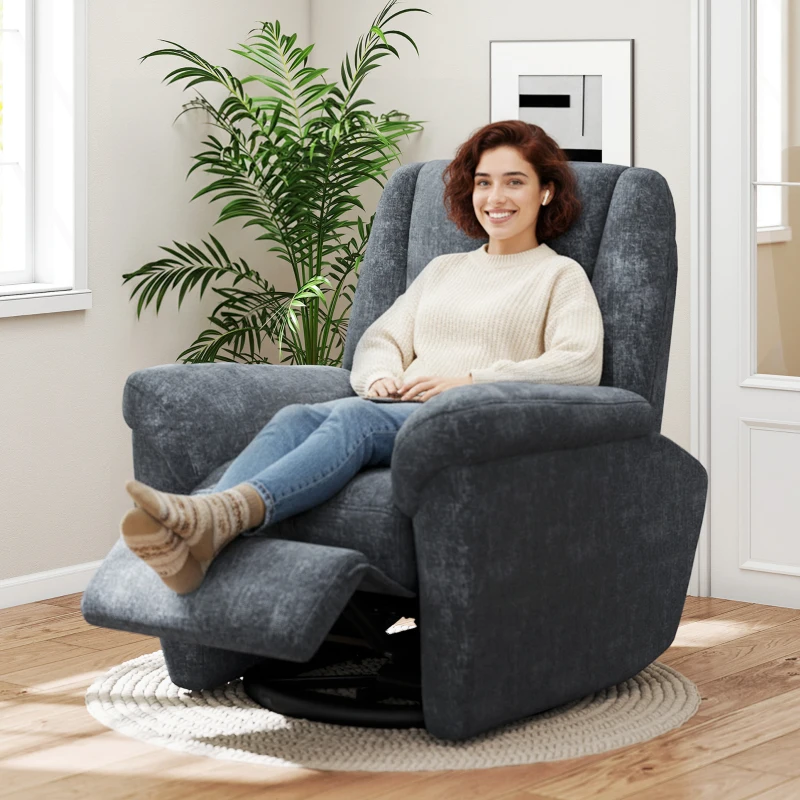 HOMCOM Power Recliner Chair, Fabric Upholstered Recliner Chair with USB Ports, Swivel and Rocking Function, Footrest, Dark Grey