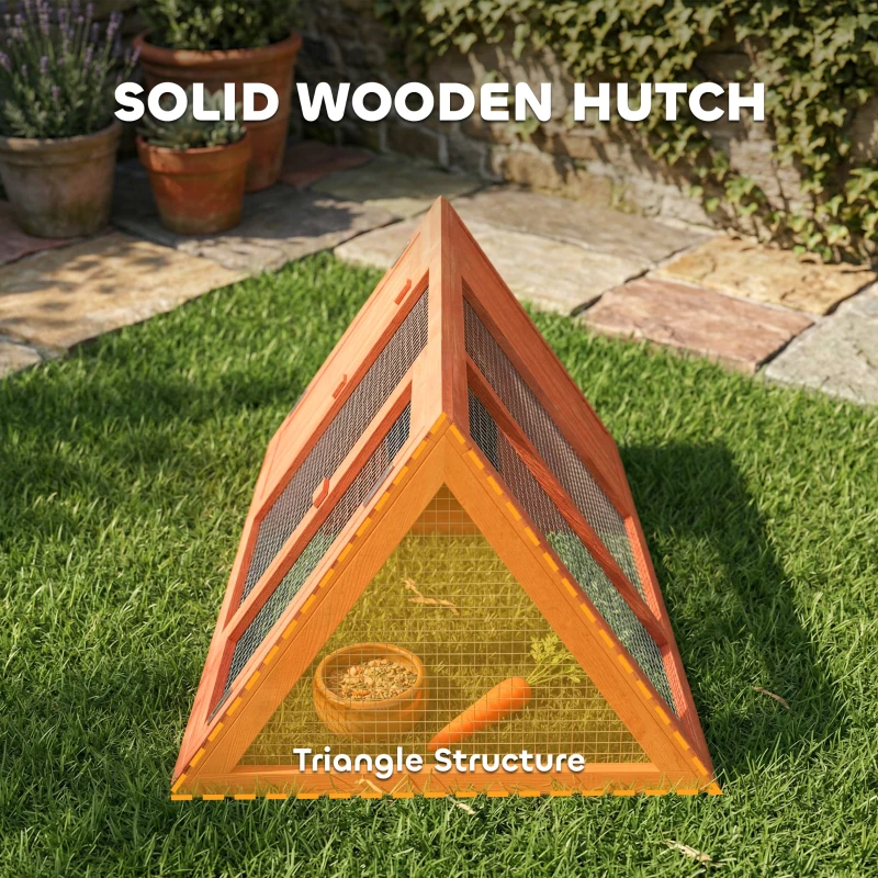 PawHut Rabbit Hutch, Wooden Guinea Pig Hutch with Run and Doors, Outdoor Triangle Bunny House for Rabbits,Duck and Chicken