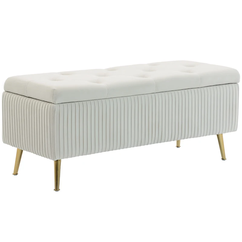 HOMCOM Storage Ottoman Bench, 43 Inch Large Storage Chest with Steel Legs and Padded Seat, Foot Rest, Load 485 lbs, Beige