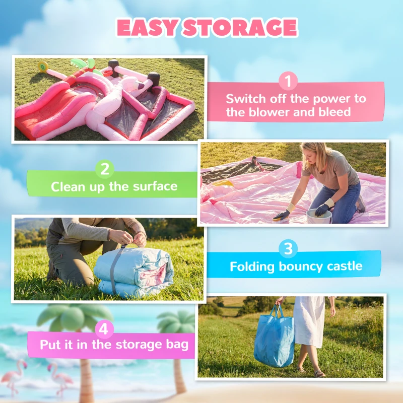 Qaba Inflatable Bounce House with Ball Pool, Basketball Hoop, Jumping Bouncy Castle with Blower for Indoor Outdoor, Pink