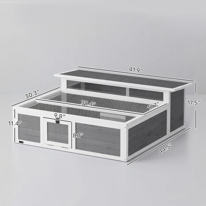 PawHut Tortoise Habitat Openable Top Wooden Tortoise Enclosure Run Area and Clear Window Dark Gray