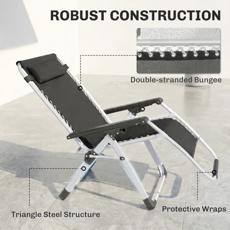 Outsunny Reclining Zero Gravity Chair with Adjustable Backrest, Folding Garden Sun Lounger, Outdoor Recliner with Removable Cushion and Headrest, Dark Grey