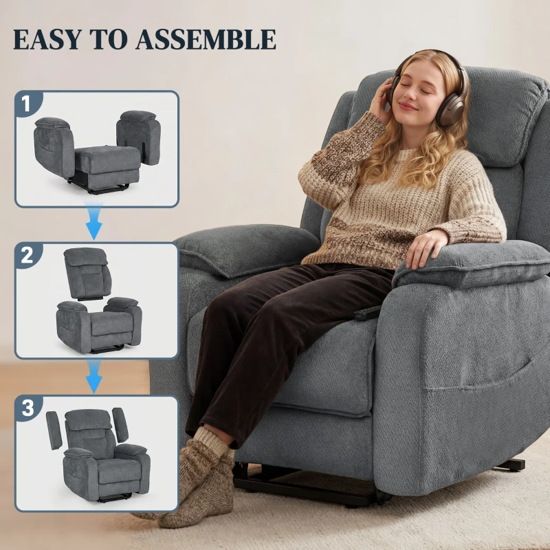 HOMCOM Power Recliner Chair with Massage, Electric Lift Chair for Elderly with Side Pockets, 2 Memory Positions, Remote, Grey