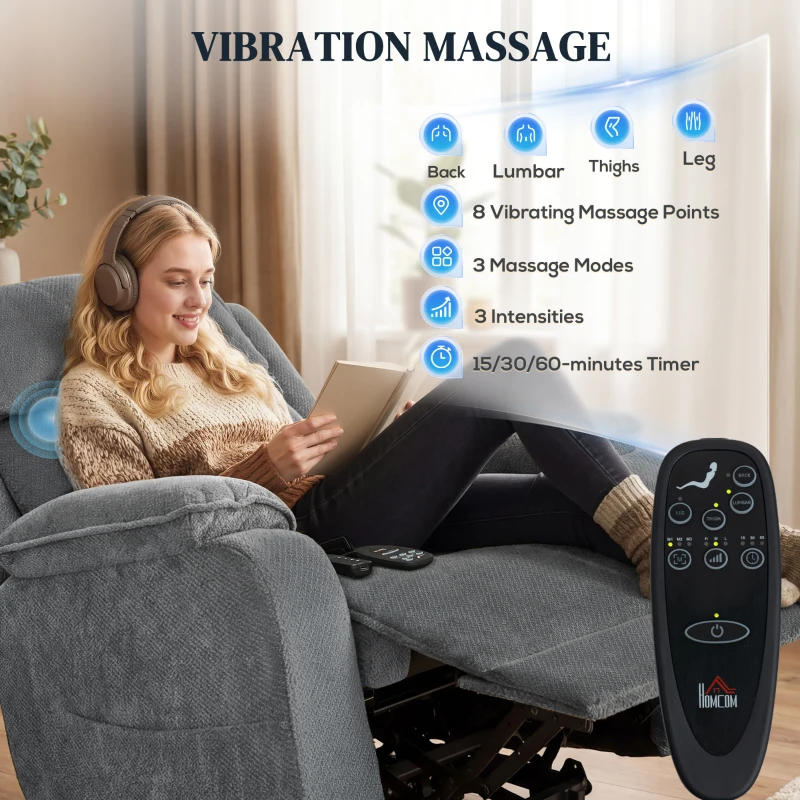 HOMCOM Power Recliner Chair with Massage, Electric Lift Chair for Elderly with Side Pockets, 2 Memory Positions, Remote, Grey