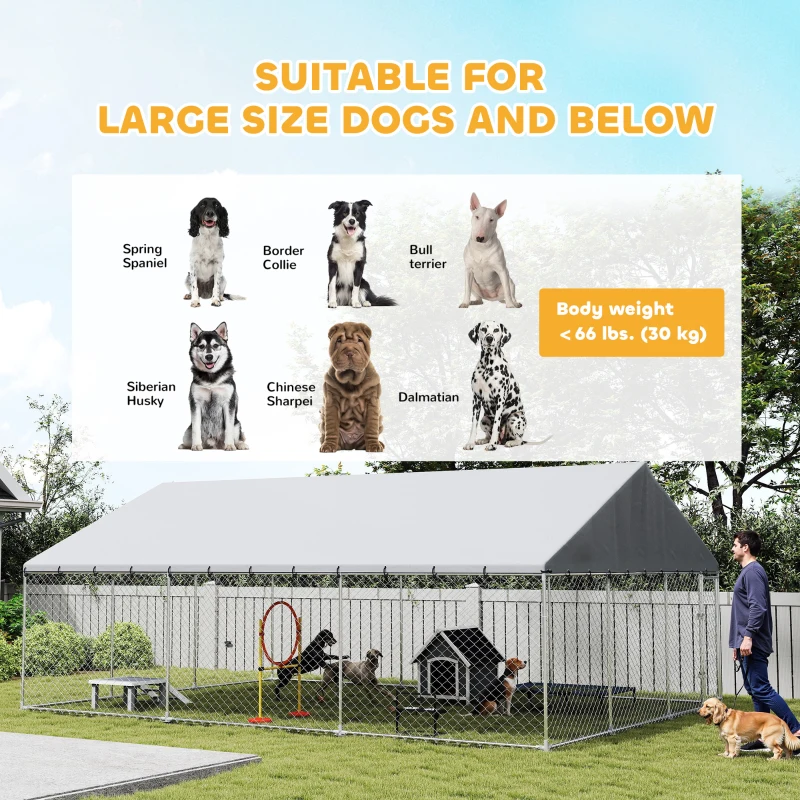 PawHut Galvanized Steel Outdoor Dog Kennel with Roof, Safety Locks, for Backyard, 19.7' x 14.8' x 7.9'