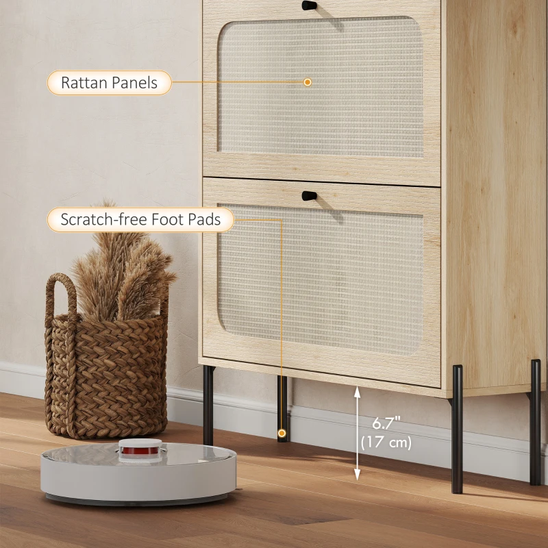 HOMCOM Shoe Cabinet with 2 Flip Drawers, Boho Narrow Shoe Storage Cabinet, Oak