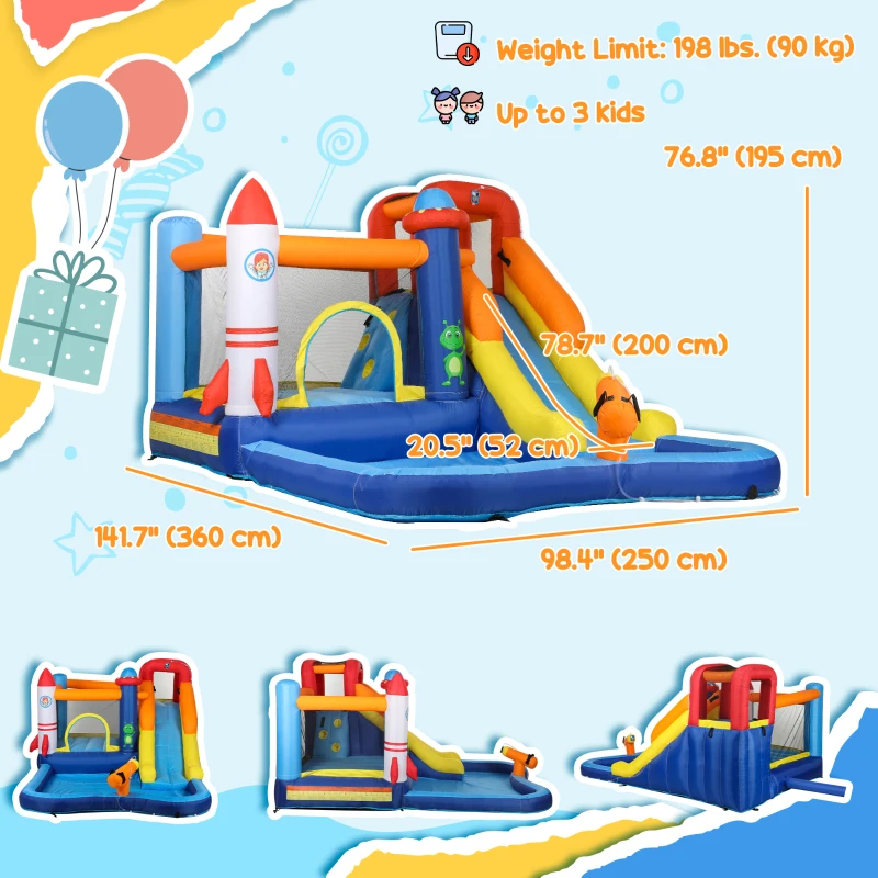 Qaba 5 in 1 Inflatable Bouncy Castle for Kids with 550W Blower, Splash Pool, Jumping Area, Climbing Wall, Cannon