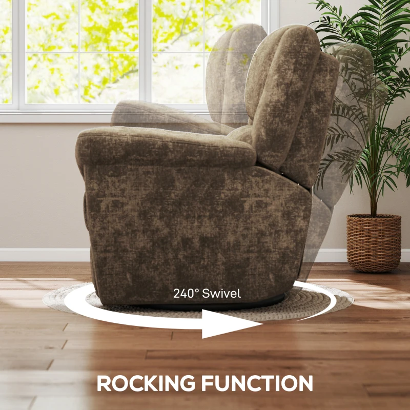 HOMCOM Power Recliner Chair, Fabric Upholstered Recliner Chair with USB Ports, Swivel and Rocking Function, Footrest