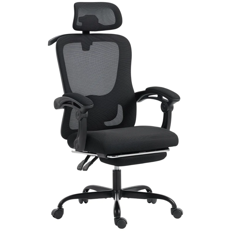 HOMCOM Office Chair, Ergonomic Mesh Computer Desk Chair with Adjustable Headrest, Lumbar Support, Black