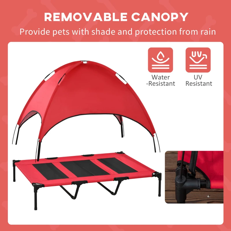 PawHut 48" x 36" Elevated Portable Dog Cot Cooling Pet Bed with UV Protection Canopy Shade, Red