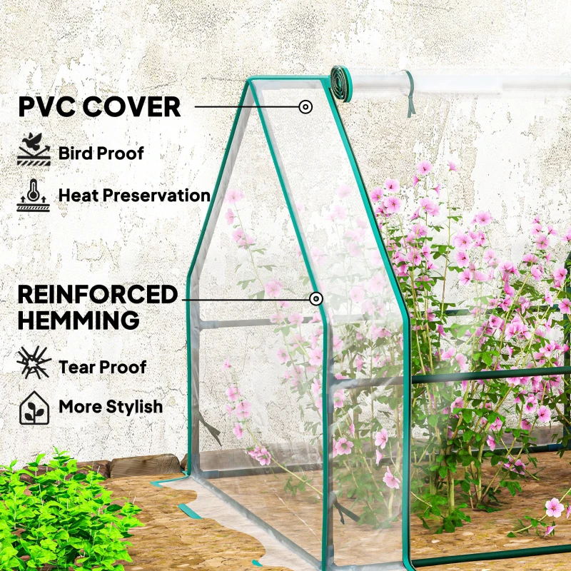 Outsunny Portable Mini Greenhouse Tunnel Growing Tent Plants Flower Warm House w/ Zippered Roll-up Doors, Clear