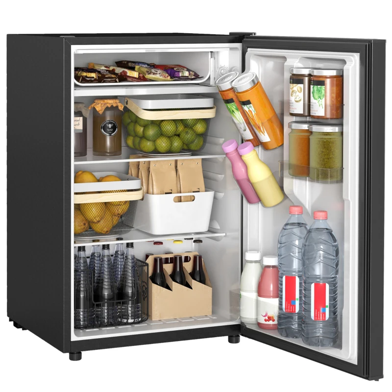 HOMCOM 4.5 Cu Ft Mini Fridge with Freezer, Wheels, Single Door Refrigerator, Adjustable Thermostat, Reversible Door, Black