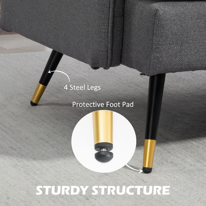 HOMCOM 55" Loveseat Sofa, Linen Love Seat w/ S spring, Steel Legs and Button Tufting, Small Couch for Living Room, Dark Grey