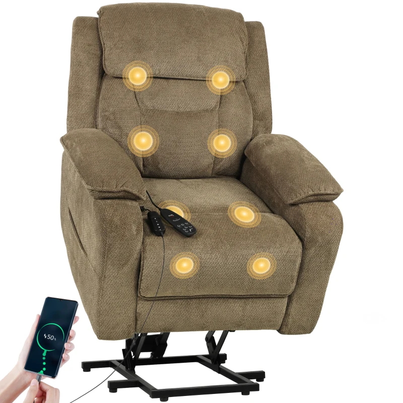 HOMCOM Power Recliner Chair with Massage, Electric Lift Chair for Elderly with Side Pockets, 2 Memory Positions, Remote, Brown