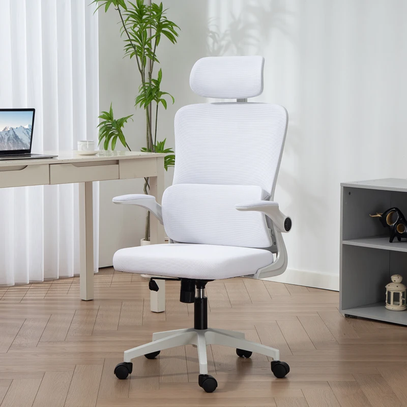 Vinsetto High Back Office Chair, Mesh Computer Chair with Rotatable Headrest, Lumbar Back Support, Adjustable Height, Cream White