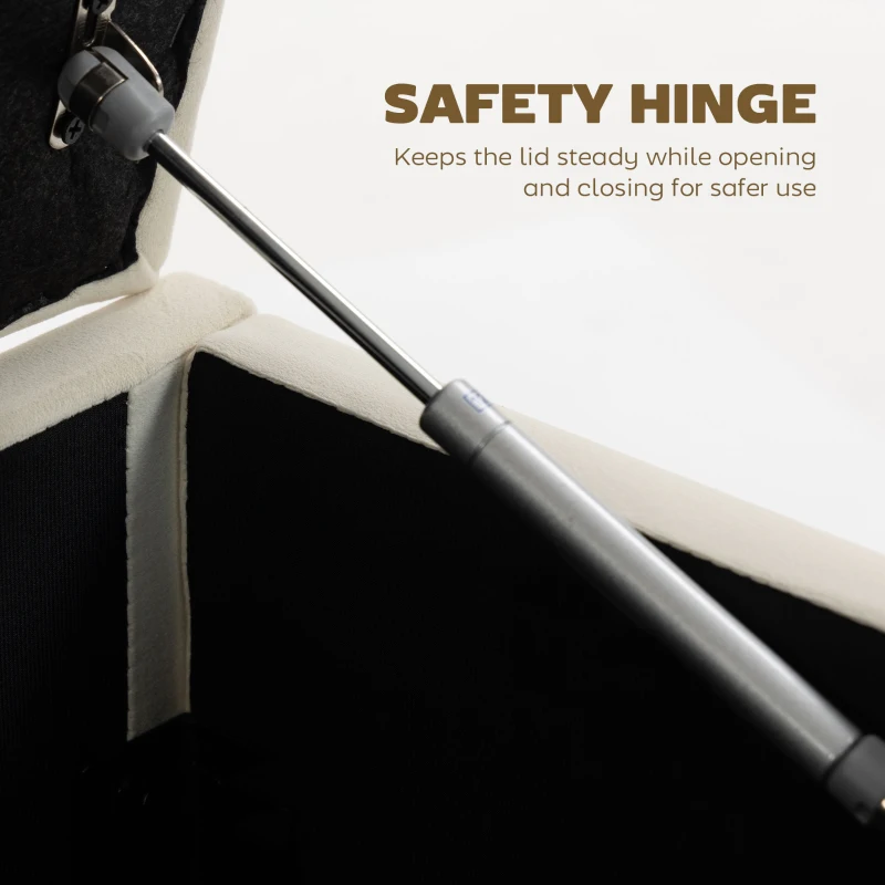 HOMCOM Storage Ottoman, Upholstered Velvet End of Bed Bench, Button Tufted Storage Bench for Bedroom, Living Room, Beige