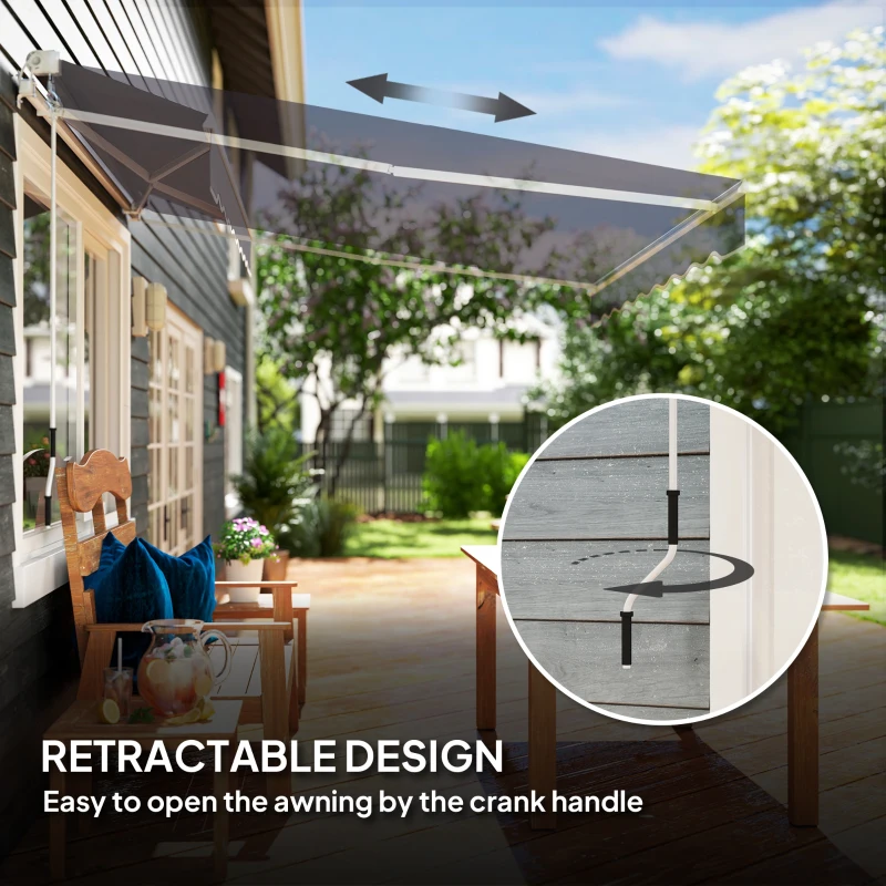 Outsunny 8' x 7' Retractable Awning, Patio Awnings, Sunshade Shelter with 280 g/m² UV & Water-Resistant Fabric, Dark Grey