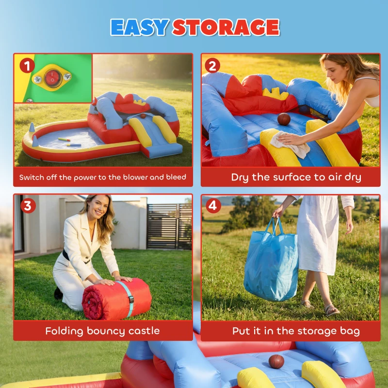 Qaba Bouncy Castle for Kids, Inflatable Bounce House with Slide, Pool/Ball Pit, Basketball Hoop and Blower for Indoor Outdoor