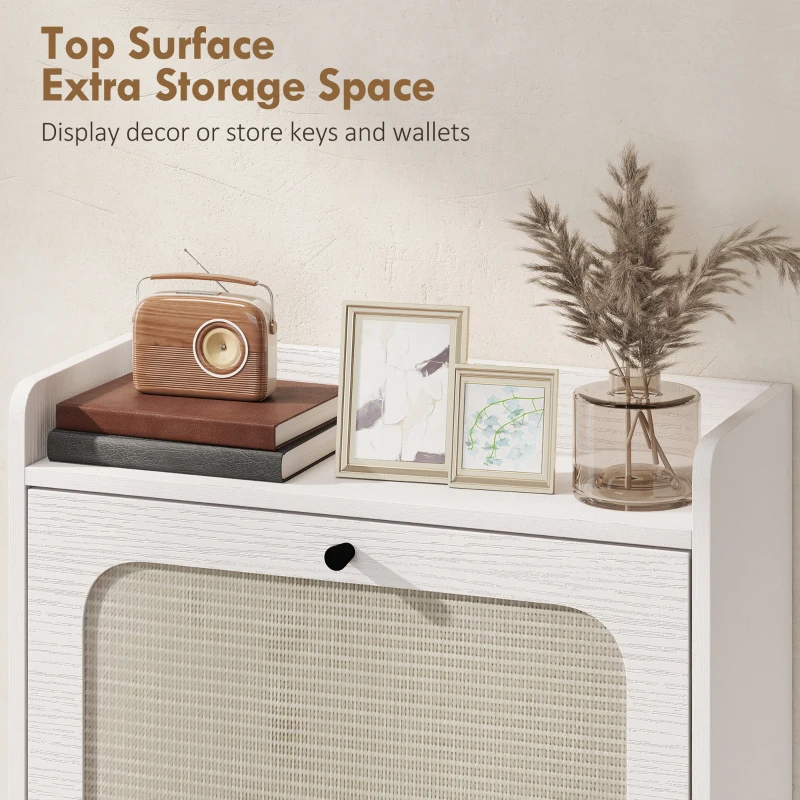 HOMCOM Shoe Cabinet with 2 Flip Drawers, Boho Narrow Shoe Storage Cabinet, White