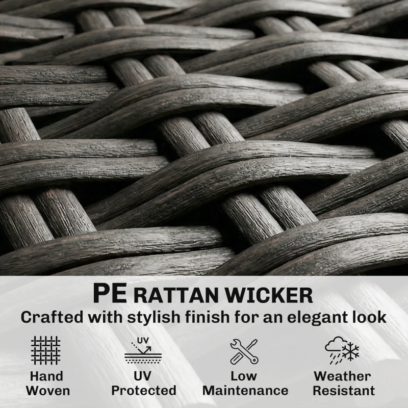 Outsunny 5 Piece Patio Furniture Set, Wicker Outdoor Furniture Set, 23.6" Seat, Ottomans, Glass Table, Cushions, Navy Blue