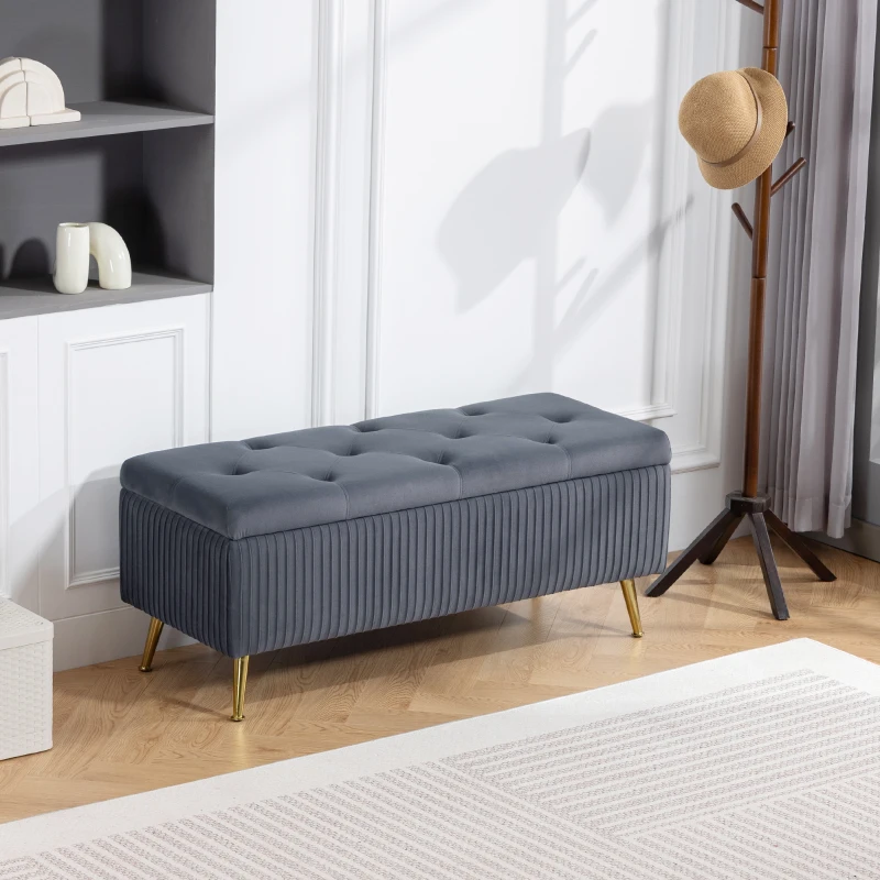 HOMCOM Storage Ottoman Bench, 43 Inch Large Storage Chest with Steel Legs and Padded Seat, Foot Rest, Load 485 lbs, Dark Grey