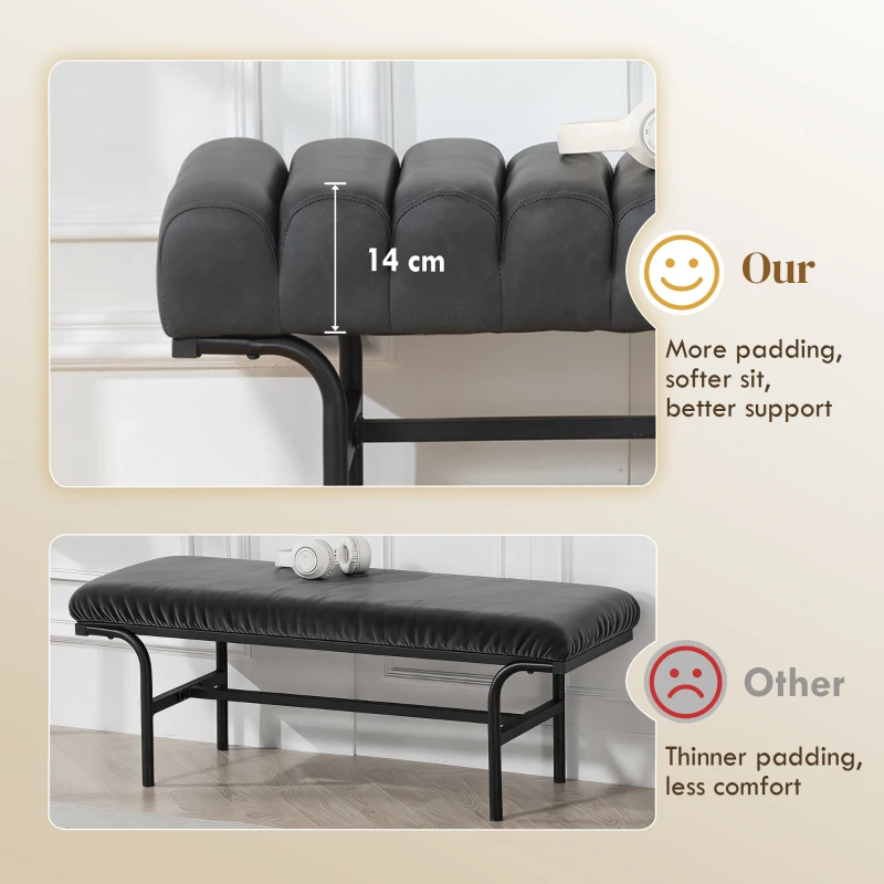 HOMCOM Bedroom Bench PU Leather End of Bed Bench with Cylindrical Seat and Metal Legs for Bedroom Living Room Hallway Black