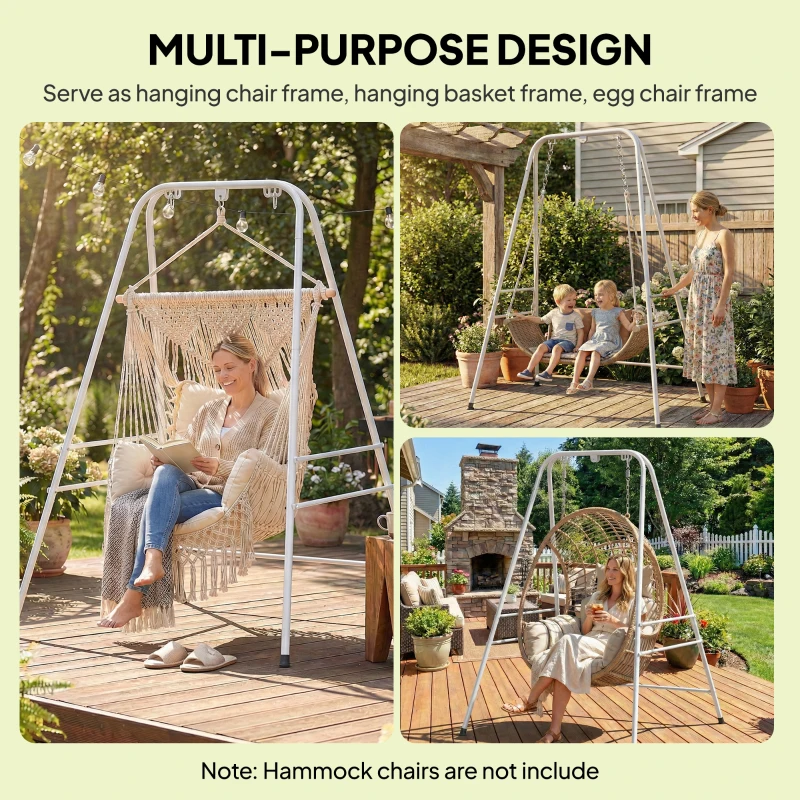 Outsunny Hammock Chair Stand  Indoor and Outdoor Use with Anti-Slip Foot Pads, 2 Carabiners, White