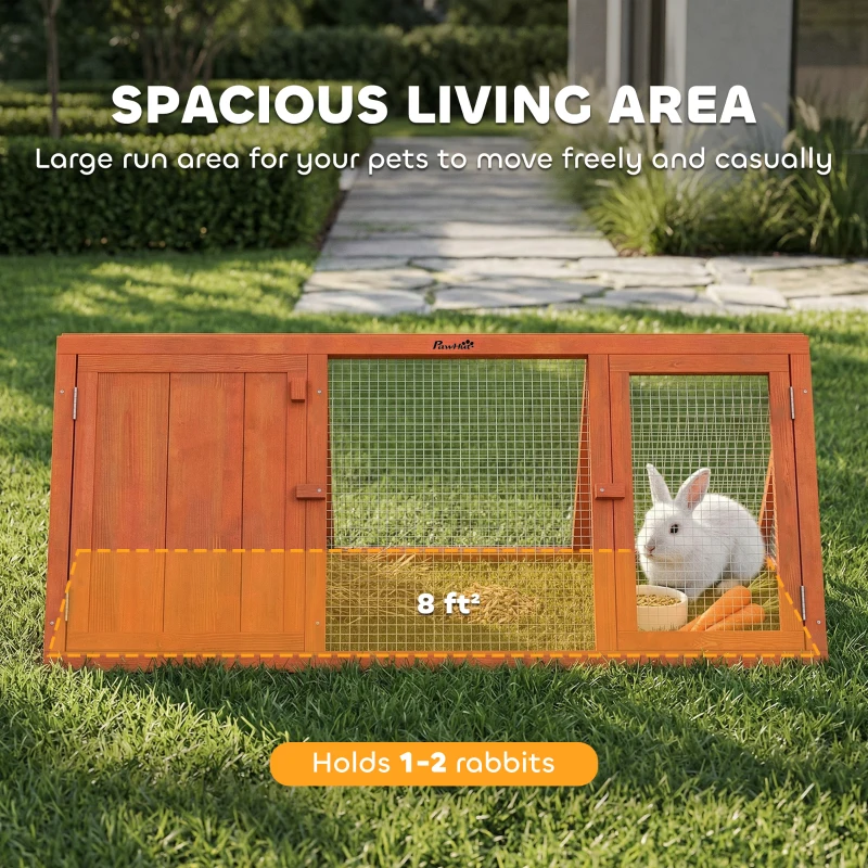 PawHut Rabbit Hutch, Wooden Guinea Pig Hutch with Run and Doors, Outdoor Triangle Bunny House for Rabbits,Duck and Chicken