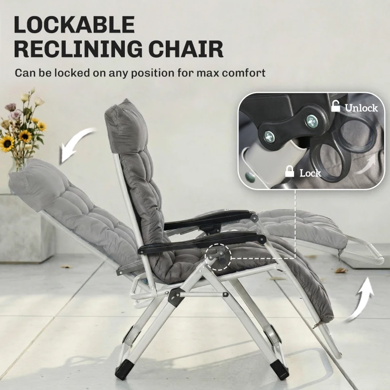 Outsunny Reclining Zero Gravity Chair with Adjustable Backrest, Folding Garden Sun Lounger, Outdoor Recliner with Removable Cushion and Headrest, Dark Grey