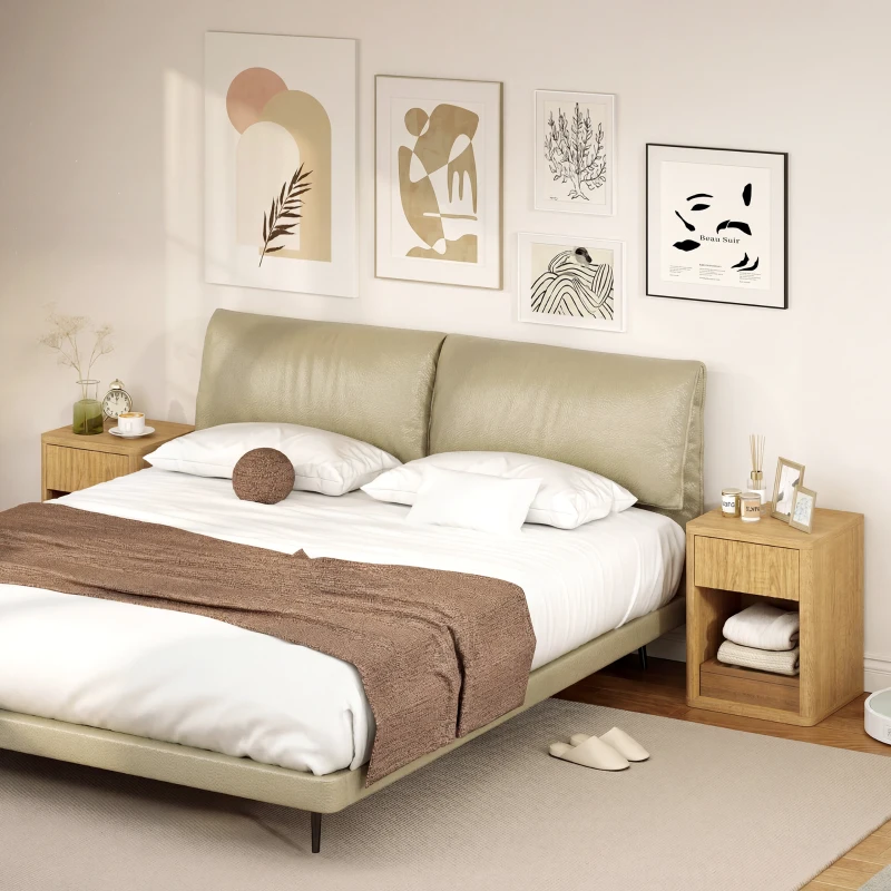 HOMCOM Nightstand with Drawer and Open Shelf, Modern Bedside Table Set of 2 for Bedroom Living Room, Oak