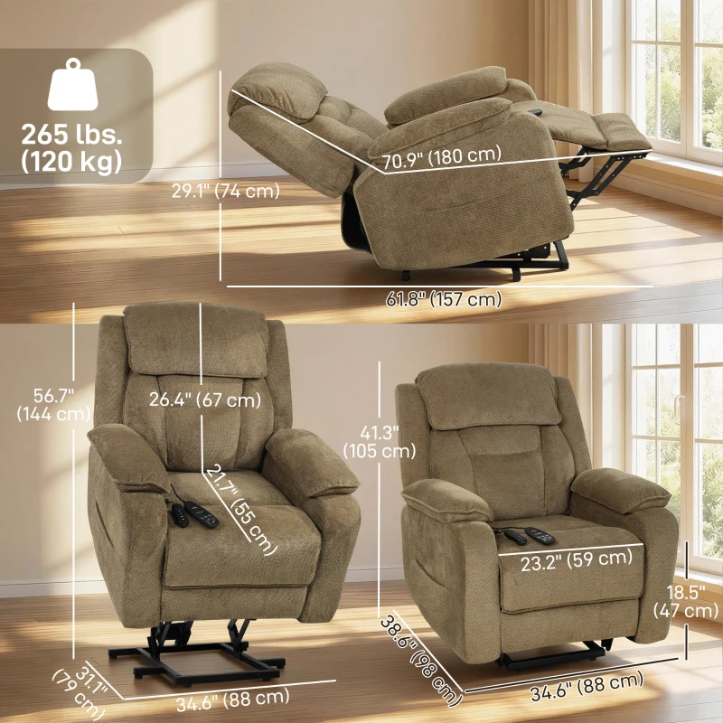 HOMCOM Power Recliner Chair with Massage, Electric Lift Chair for Elderly with Side Pockets, 2 Memory Positions, Remote, Brown