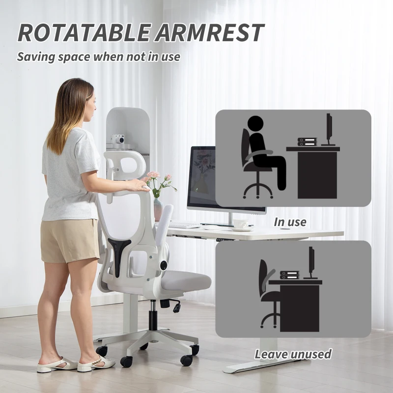 Vinsetto High Back Office Chair, Mesh Computer Chair with Rotatable Headrest, Lumbar Back Support, Adjustable Height, Cream White